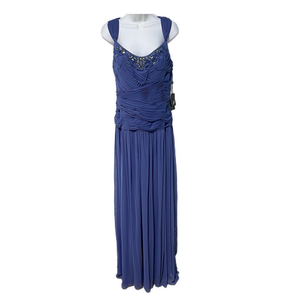 NEW Adrianna Papell Embellished Tulle Gown Size 14 Blue Rhinestones Formal Dress